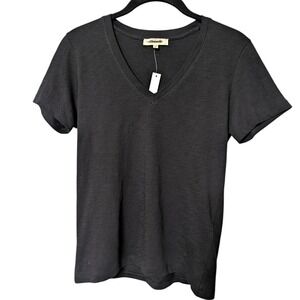 Madewell Womens Black Pima Cotton Easy Crop V-Neck Tee Relaxed In Soft Slub XXS